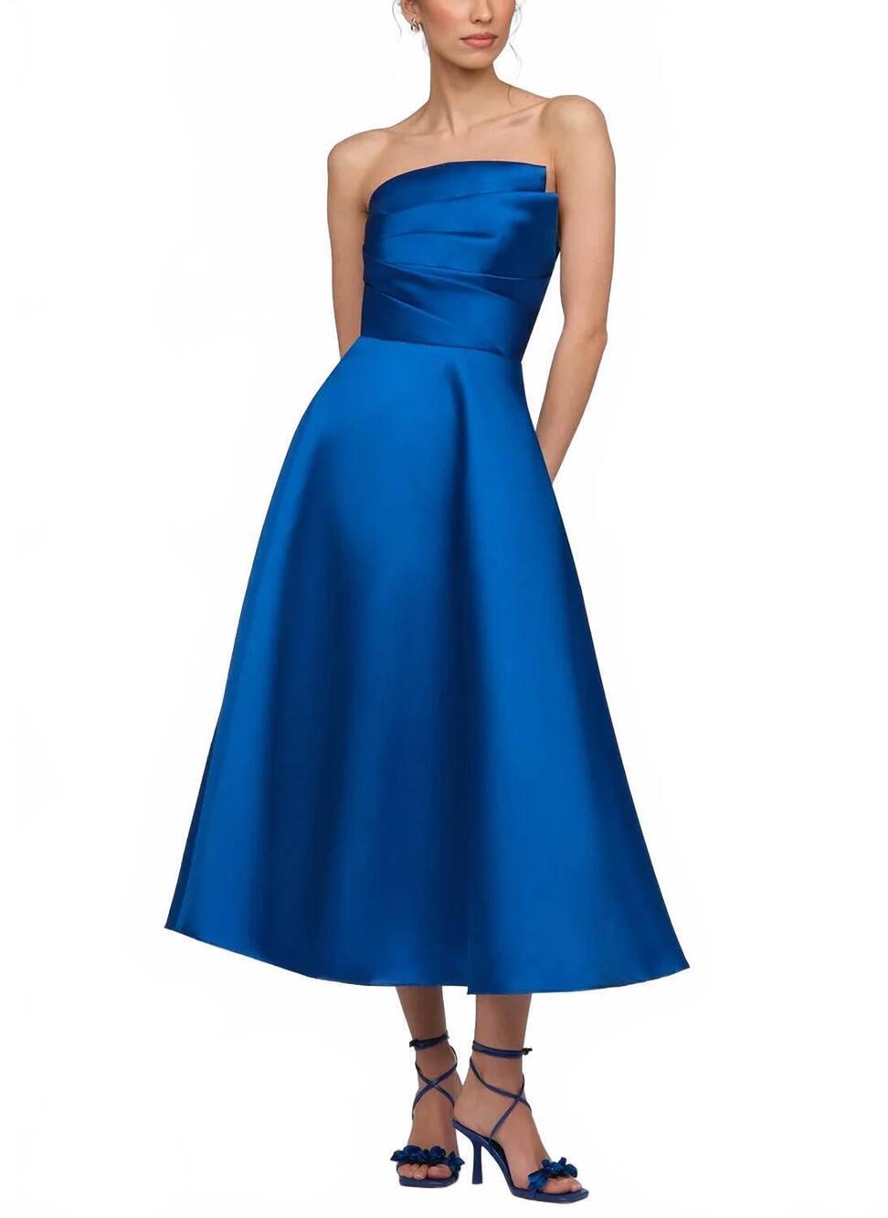 NEW THEIA salem cocktail midi dress in sapphire